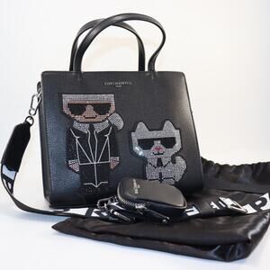 Karl Lagerfeld Paris Maybelle Rhinestone Karl & Choupette Satchel NWT
